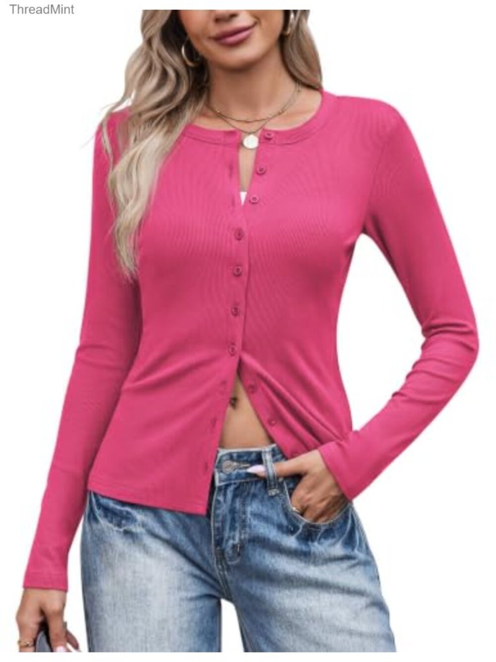 Ribbed Knit Button Up Cardigan Lightweight Long Sleeve Sweater